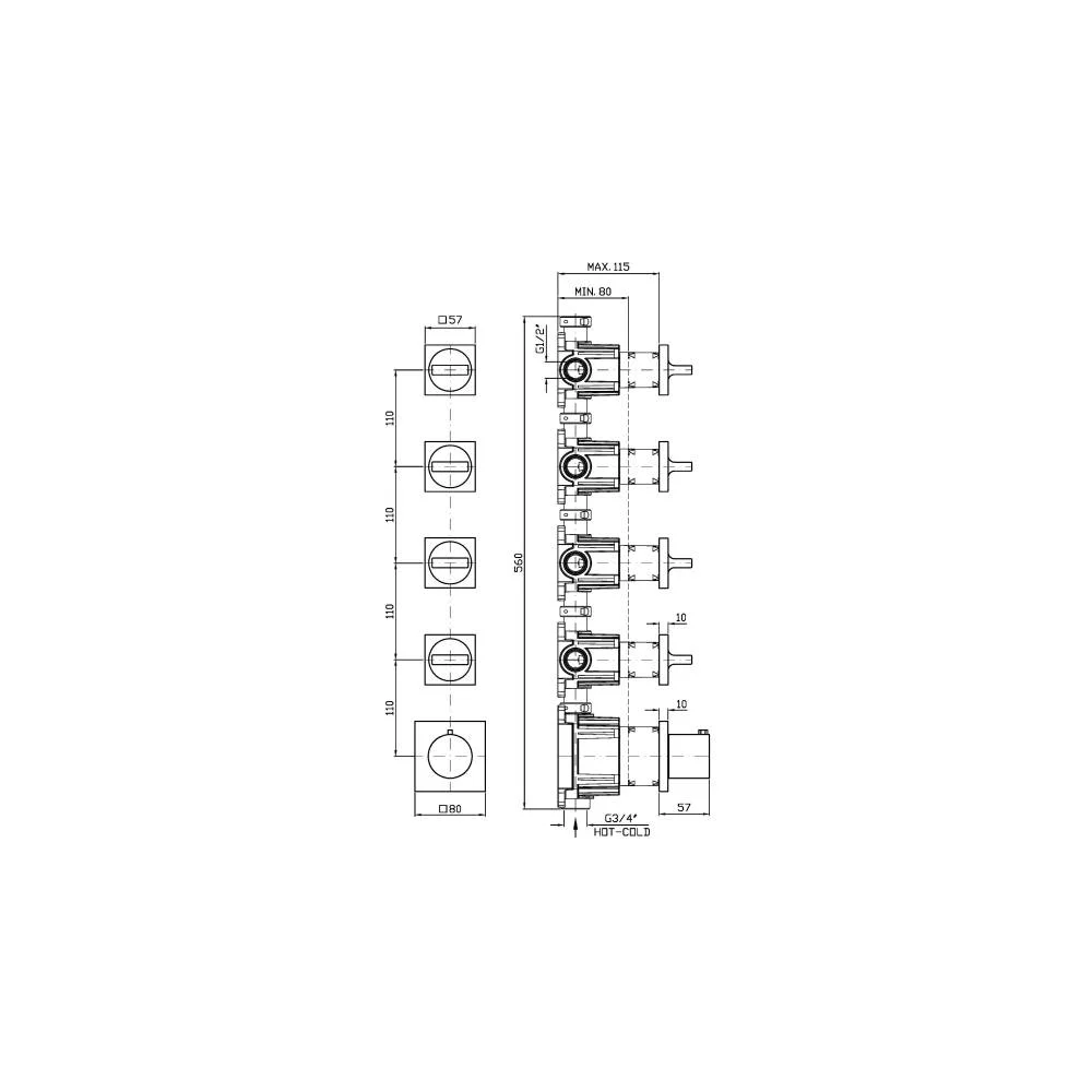 Zucchetti Aguablu Thermostatic Shower with 4 Stop Valves ZA5804