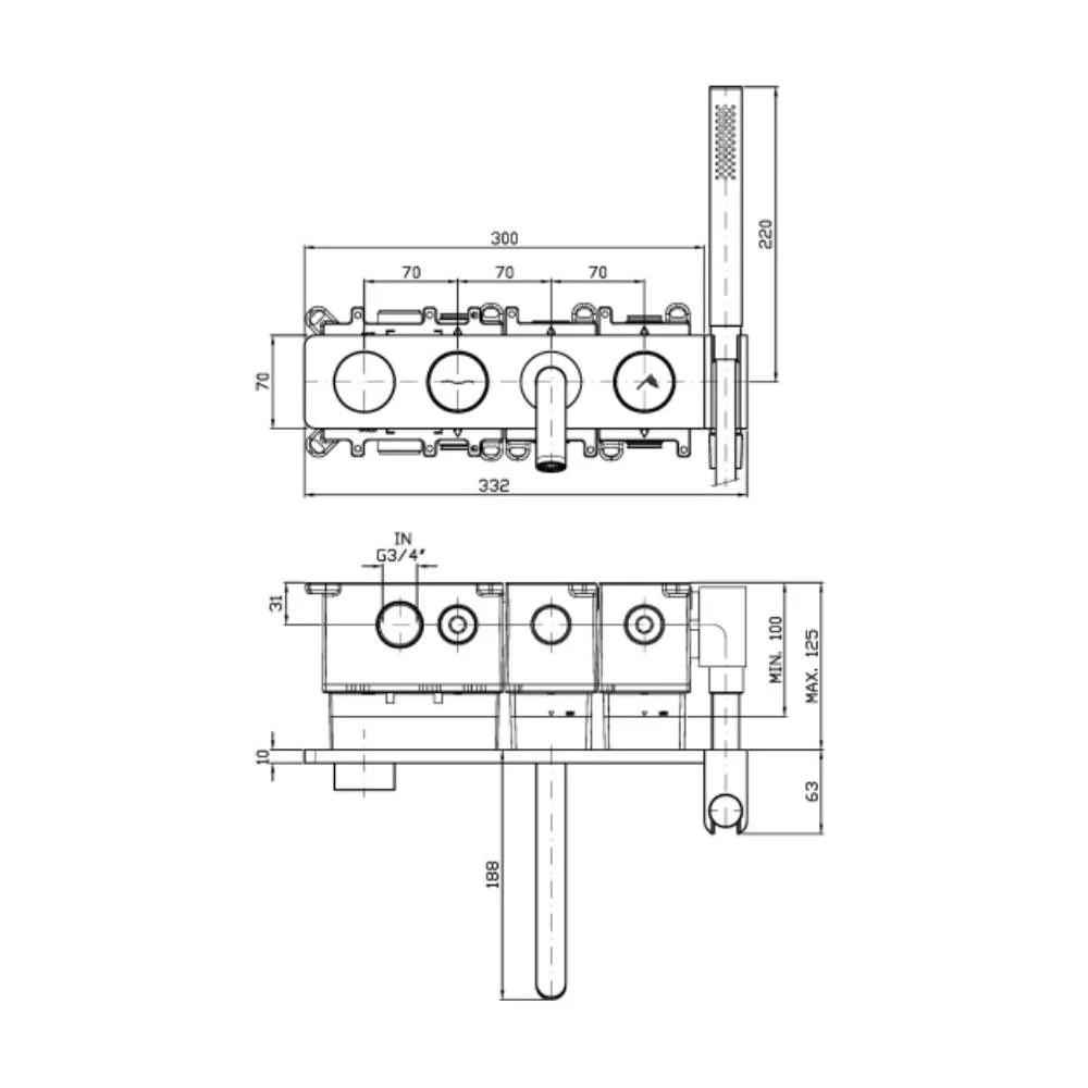 Zucchetti Hoop 2-Button Thermostatic Bath/Shower Mixer ZHO825