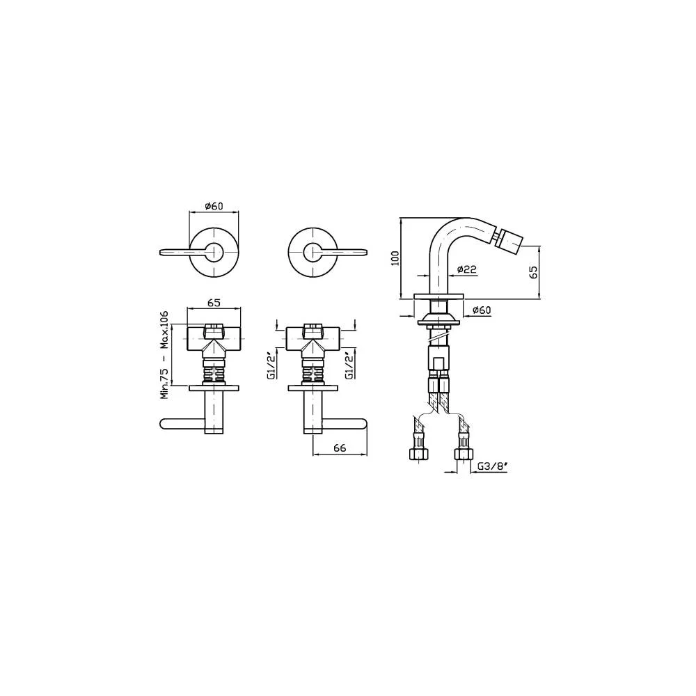 Zucchetti Isy22 Bidet Mixer with Deck-Mounted Spout ZIS3751