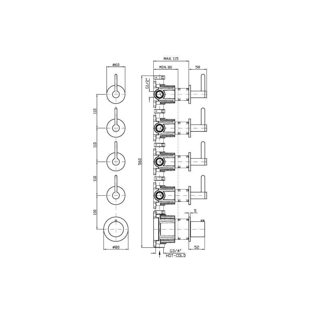 Zucchetti Isy22 Thermostatic Shower Mixer with 4 Stop Valves ZIS3804