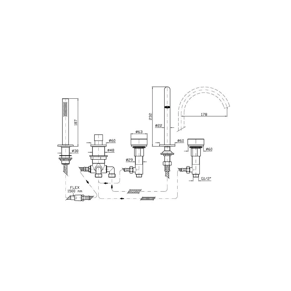 Zucchetti Isy22 5-hole deck-mounted bath mixer ZIS4533.P91