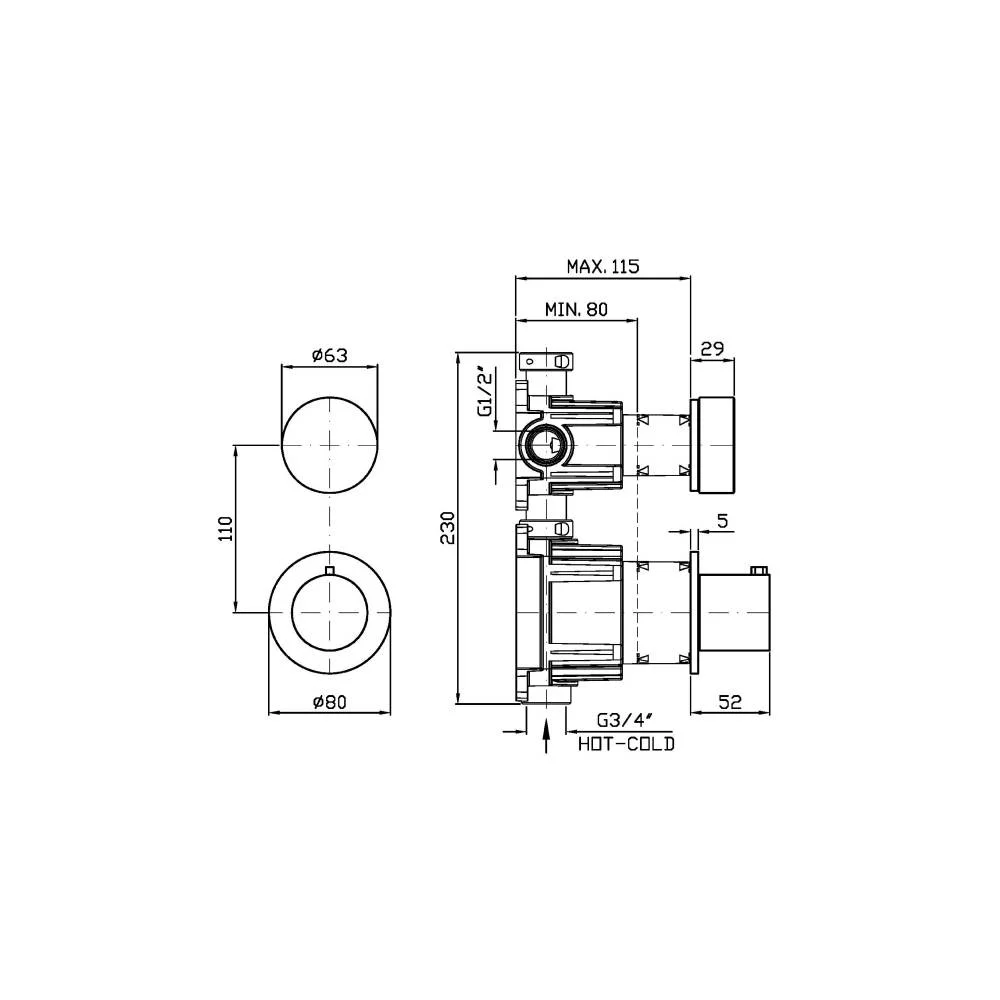 Zucchetti Isy22 Thermostatic with stop valve ZIS4801.P91