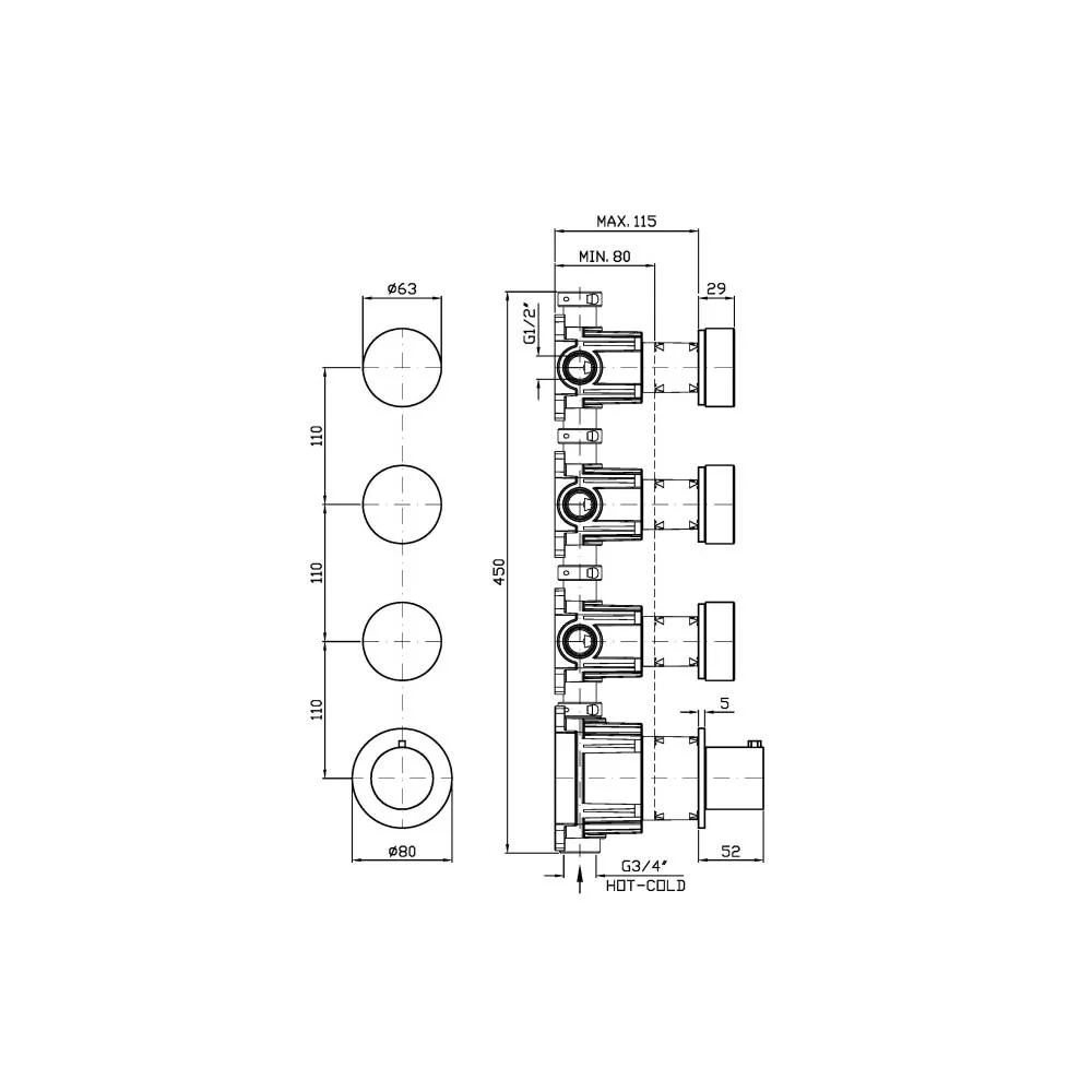 Zucchetti Isy22 Thermostatic Shower Mixer with Stop Valve ZIS4803.P91
