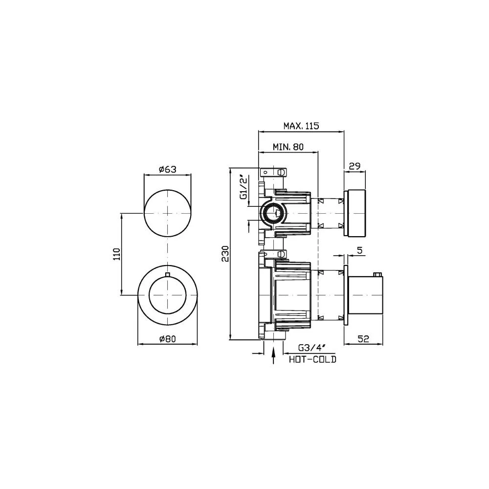 Zucchetti Isy22 Thermostatic Shower Mixer with Stop Valve ZIS5801.N6
