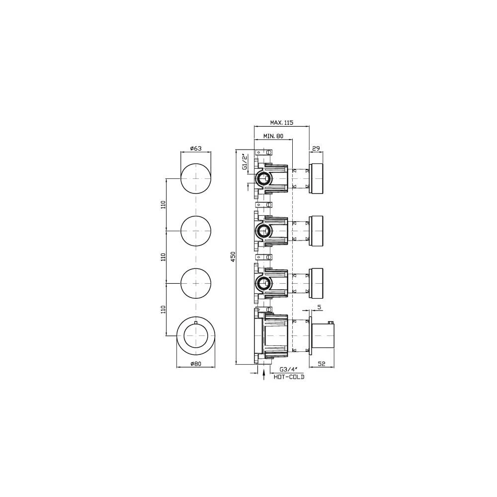 Zucchetti Isy22 Thermostatic Shower Mixer with Shut-Off Valve ZIS5803.N6