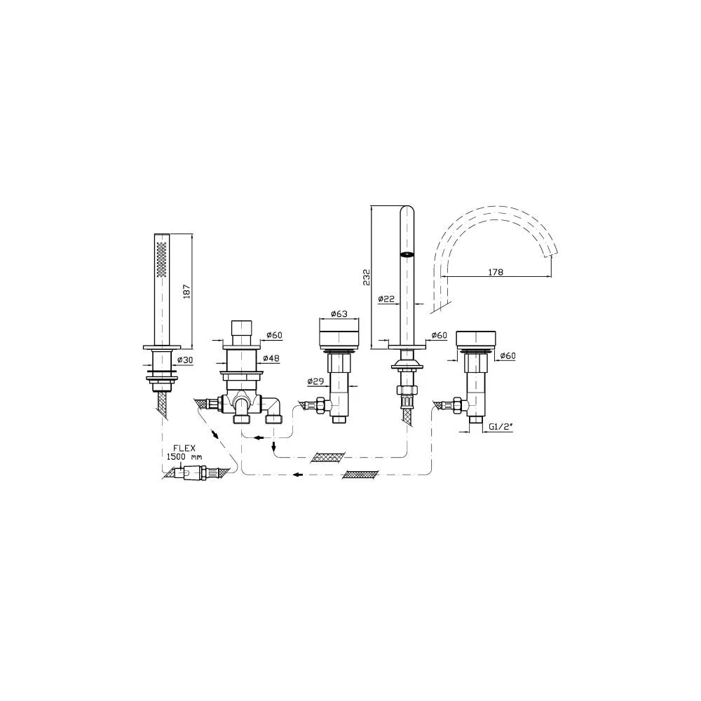 Zucchetti Isy22 5-hole deck-mounted bath mixer ZIS6533.C50