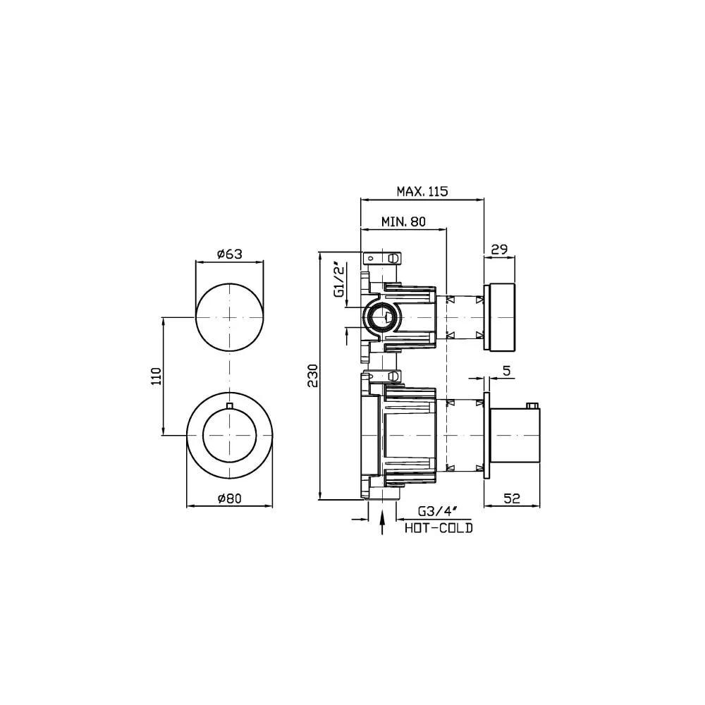 Zucchetti Isy22 Thermostatic Shower Mixer with Shut-Off Valve ZIS6801.C50