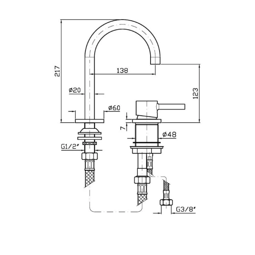 Zucchetti Pan S 2-hole single-lever basin mixer ZPA419