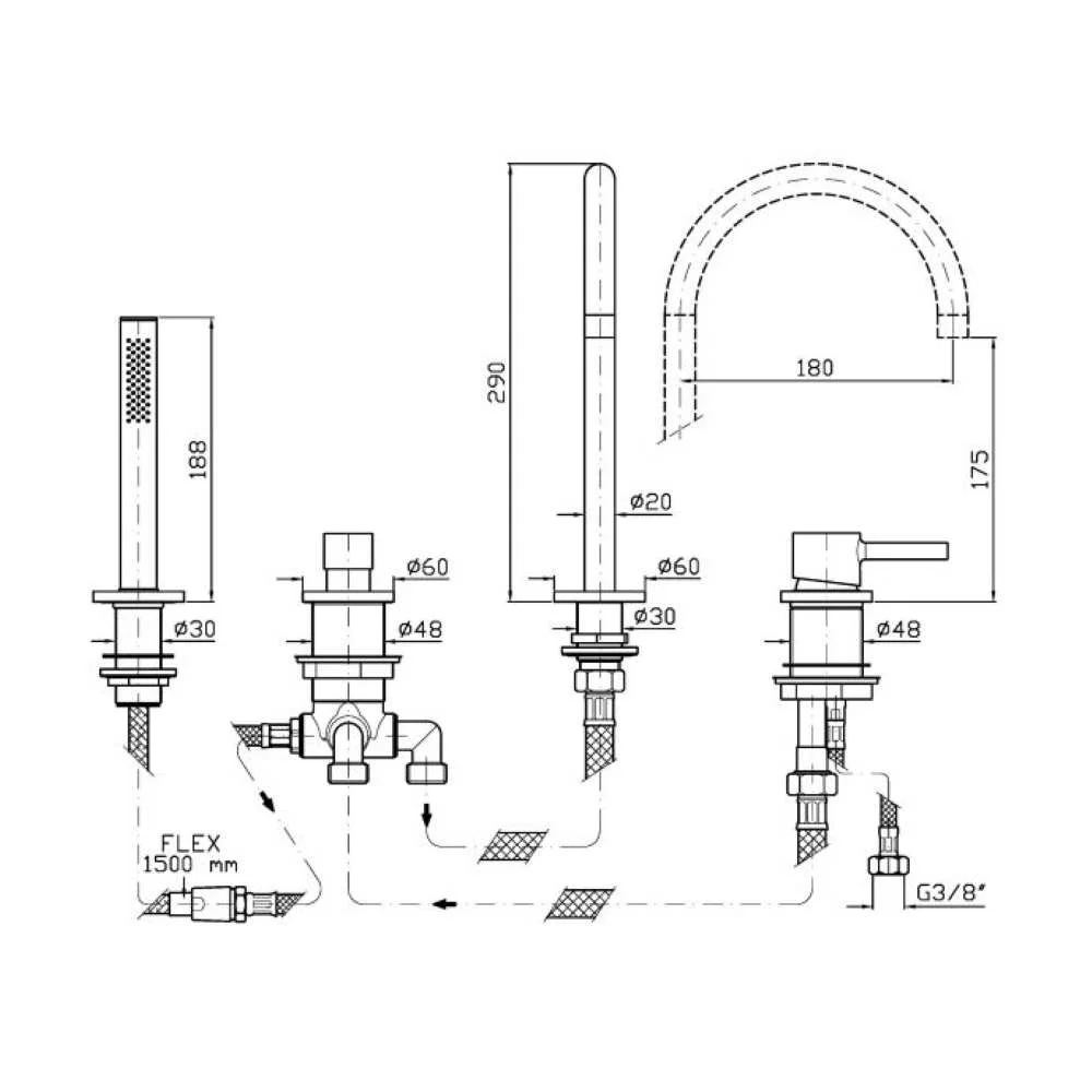 Zucchetti Pan S 4-hole single-lever bath mixer ZPA513