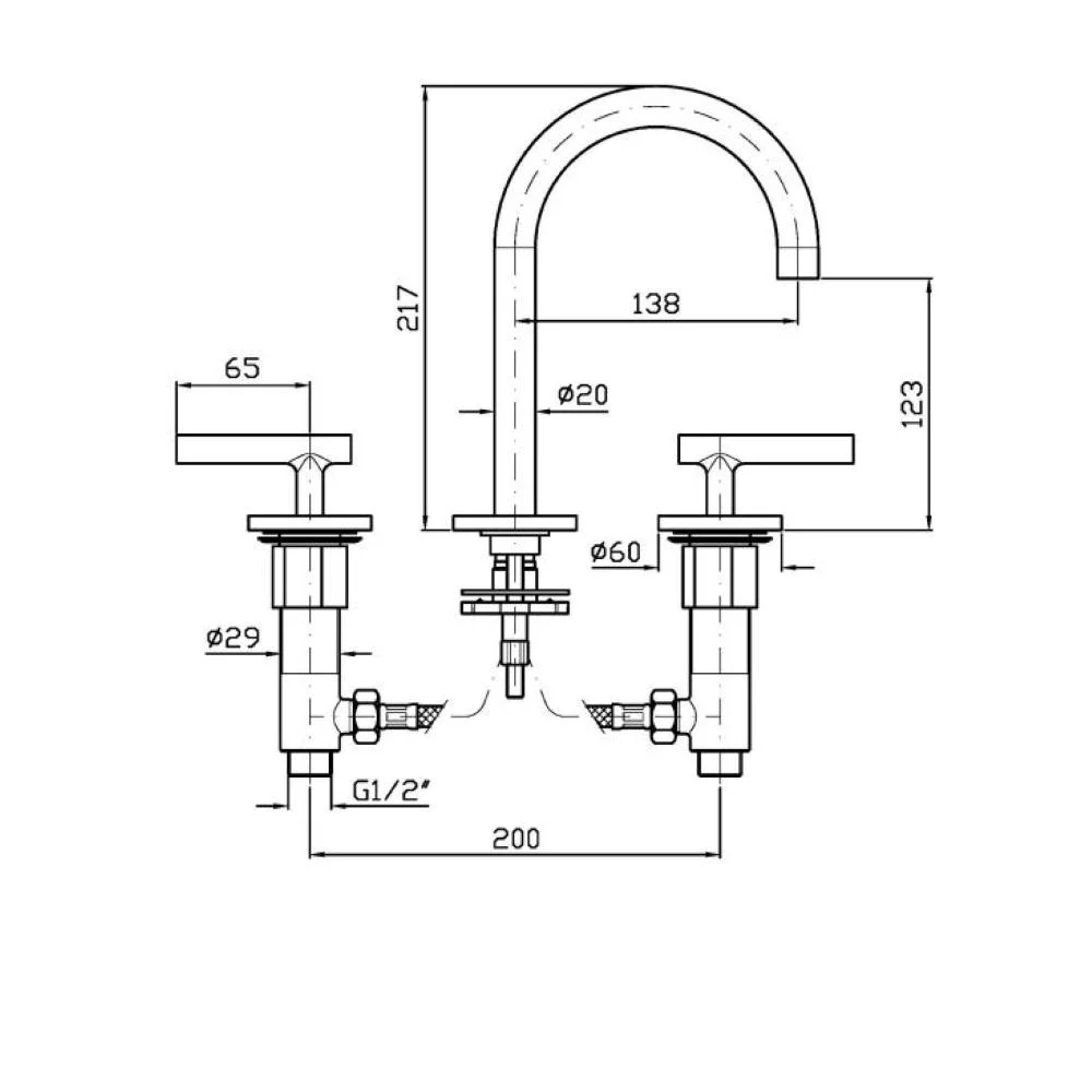 Zucchetti Pan S 3-hole basin mixer with low spout ZPA5345