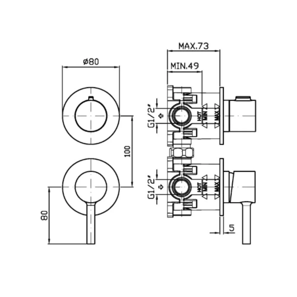 Zucchetti Pan S Single-lever bath/shower mixer with 2-way rotary diverter ZPA778