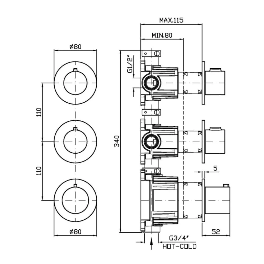 Zucchetti Pan S Thermostatic Shower Mixer with 2 Stop Taps ZPA802