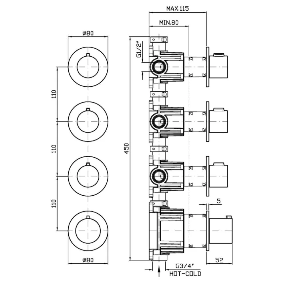 Zucchetti Pan S Thermostatic Mixer with 3 Stop Taps ZPA803